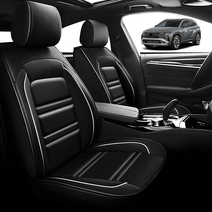 Seat Cover for Hyundai Car Tucson 2005-2025 | Car Seat Covers Front Seats, Waterproof Seat Protectors, Automotive Front Seat Covers (Front Seat, Black&White Line)