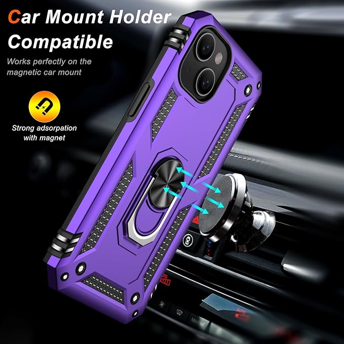 IKAZZ for iPhone 13 Mini Case 5.4 Inch with Screen Protector,Military Grade Shockproof Heavy Duty Protective Phone Cover Pass 16ft Drop Test with Magnetic Kickstand Car Holder,Purple
