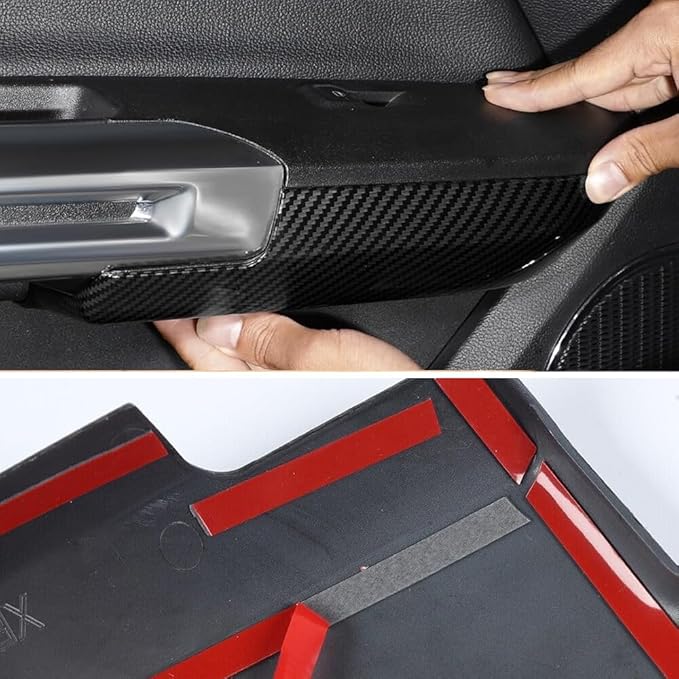 Door Armrest Panel Trim Cover Inner Door Handle Frame Sticker Compatible with Ford Mustang 2015-2025 Interior Accessories (Carbon Fiber Black)