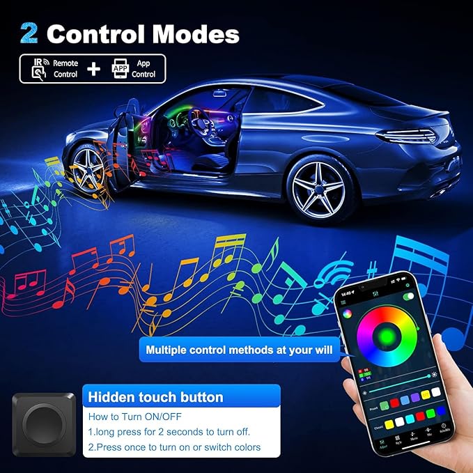 Acrylic Interior Car LED Strip Light with Wireless APP, RGB 18 in 1 with 175 inches 593 LEDs Fiber Optic Ambient Lighting Kits, 16 Million Colors Sound Active Function Car Neon Lights