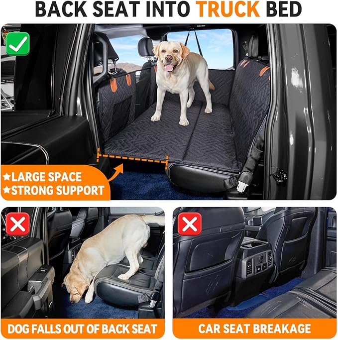 YJGF Dog Back Seat Extender for Truck,Truck Seat Cover Back Seat,Dog Hammock for Truck,Pet Seat Covers for Dogs,Hard Bottom Seat Extender for Dogs,Dog Seat Cover for F150/RAM1500/Silverado (Black)
