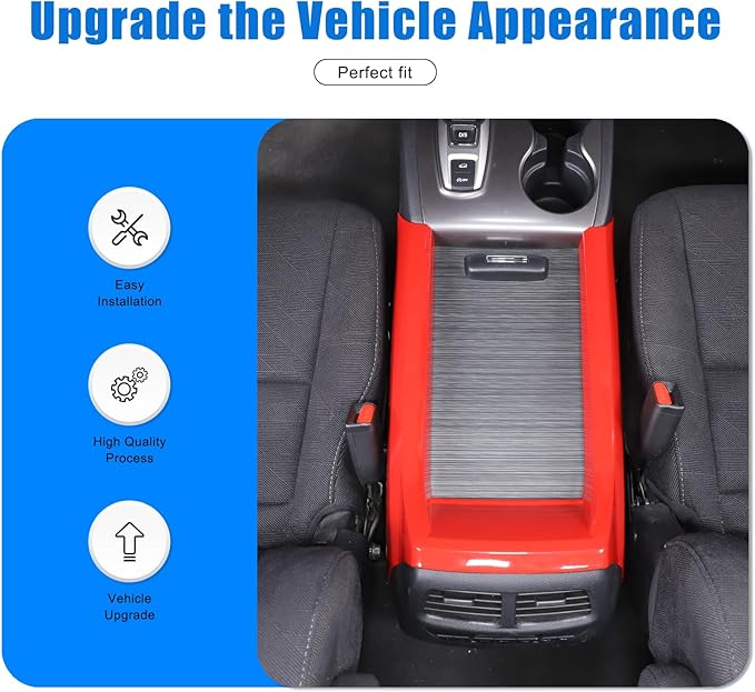 Armrest Box Frame Trim for Honda Pilot 2016-2022/ Ridgeline 2020-2023/ Passport 2019-2023 Accessories, ABS Center Console Armrest Box Frame Protective Cover (Sports Red)