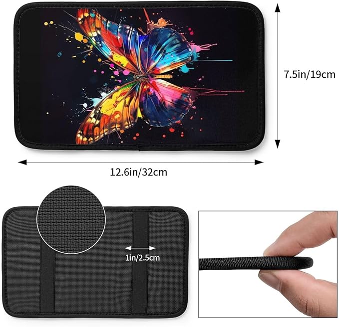 Universal Car Center Console Cushion Pad, Colorful Butterfly Soft Waterproof Car Center Console Cover Auto Armrest Seat Box Cover Protector for Most Vehicle SUV Truck Car