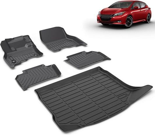 All Weather Car Floor Mats & Cargo Liner Set Fit for Nissan Leaf 2018 2019 2020 2021 2022 2023 2024 2025 Floor Liners Trunk Liner Leaf Cargo Mat Accessories Black
