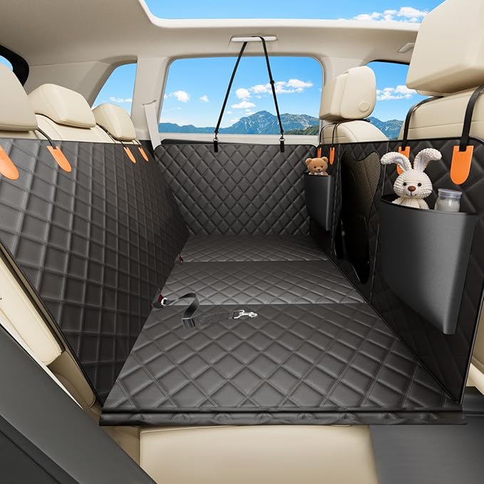 Waterproof Dog Car Seat Cover for Back Seat – Heavy Duty Back Seat Extender for Dogs with Hard Bottom, 7-Layer Protection, Non-Slip & Scratchproof, Easy to Install (Black)