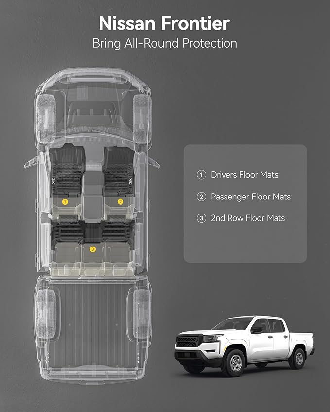 3W Floor Mats for Nissan Frontier 2025-2022 Crew Cab(Not Fit King Cab), All Weather TPE Custom Fit Car Liner for Frontier Crew Cab Pickup, Black