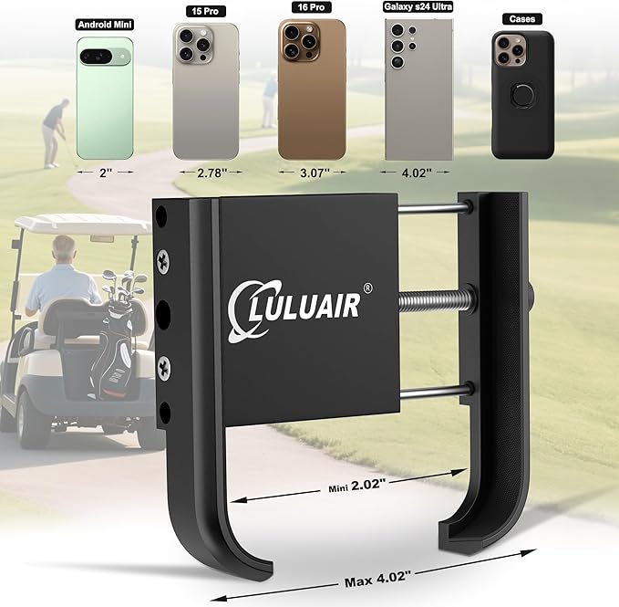 Golf Cart Phone Holder - Slim Smartphone Mount for Golf Cart, Ultra-Strong Magnet - Golf Cart Accessories, Rotatable Universal Magnetic Phone Holder for Golf Cart(Black)