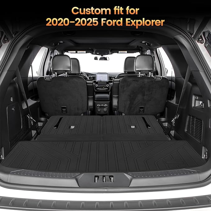 Sze Cargo Mat with Backrest Mats for 2020-2025 Ford Explorer Trunk Mat TPE Seats Back Mat All Weather Cargo Liner for Ford Explorer Accessories (Cargo Mat+Backrest Mat)
