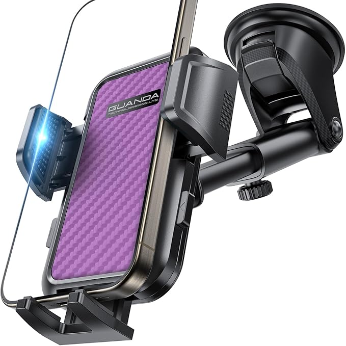 GUANDA TECHNOLOGIES CO., LTD. Dashboard Phone Holders for Your Car, Military Grade Stable, Non-Slip Silicone Carbon Fiber Car Phone Mount, Rotatable Suction Cup for All Phones, Purple