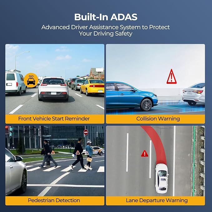 High Resolution 4 Channel Dash Camera,1080P 3.0in Display with Night Vision, G Sensor for Car DVR Functionality, WiFi and ADAS Mic