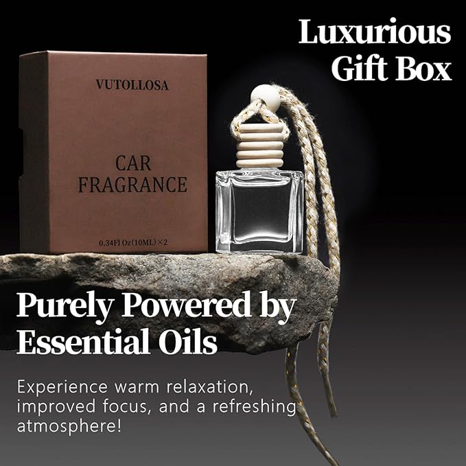 2- Pack Amber Sandalwood Car Air Freshener Hanging Long Lasting Scent Essential Oil Diffuser Car Perfume Inspired Fragrances for Men and Women by VUTOLLOSA