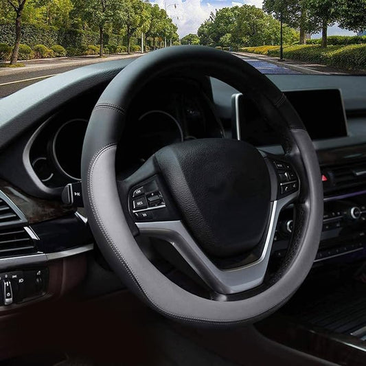 Valleycomfy Microfiber Leather Steering Wheel Cover Large-Size for F150 F250 F350 Ram 4Runner Tacoma Tundra Range Rover Model S X with 15 1/2 inches-16 inches Outer Diameter-Gray