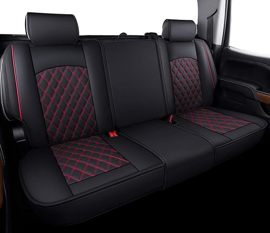 Aierxuan Back Seat Covers for Chevy Silverado GMC Sierra Pickup Custom Fit 2007-2025 1500 2500HD 3500HD Crew Double Extended Cab Waterproof Leather Split Bench 40/60, 50/50 (Rear Seat/Red)