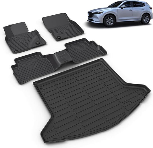 All Weather Car Floor Mats & Cargo Liner Set Fit for Mazda CX-5 2025 2024 2023 Floor Liners Trunk Liner CX5 Cargo Mat Accessories Black