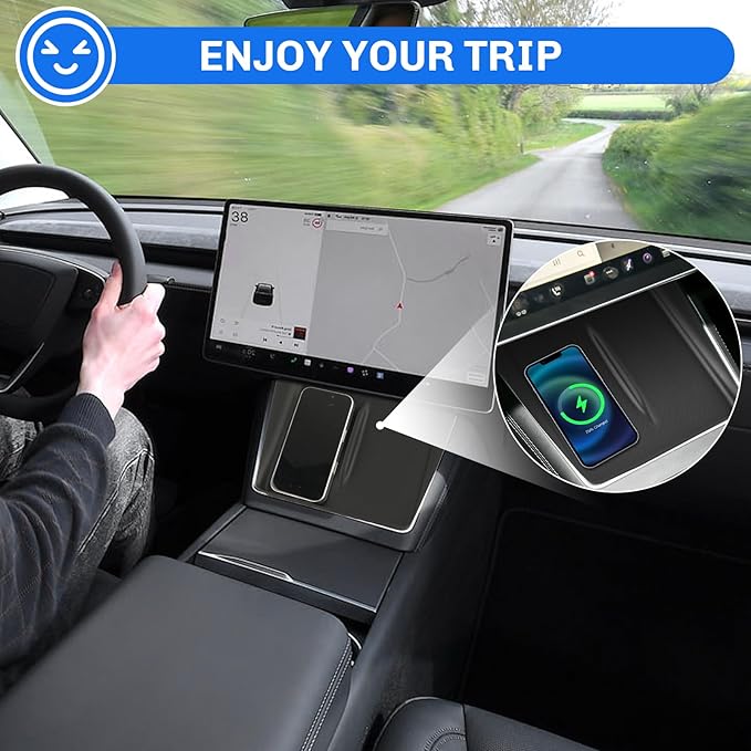 SXCY for 2025 Tesla Model Y Accessories 2025 Model Y Wireless Charging Protective Mats 2025 Model Y Accessories Center Console Inserts Liner Anti-Slip Anti-Dust Waterproof Mats [Not for 21-24 Model Y]