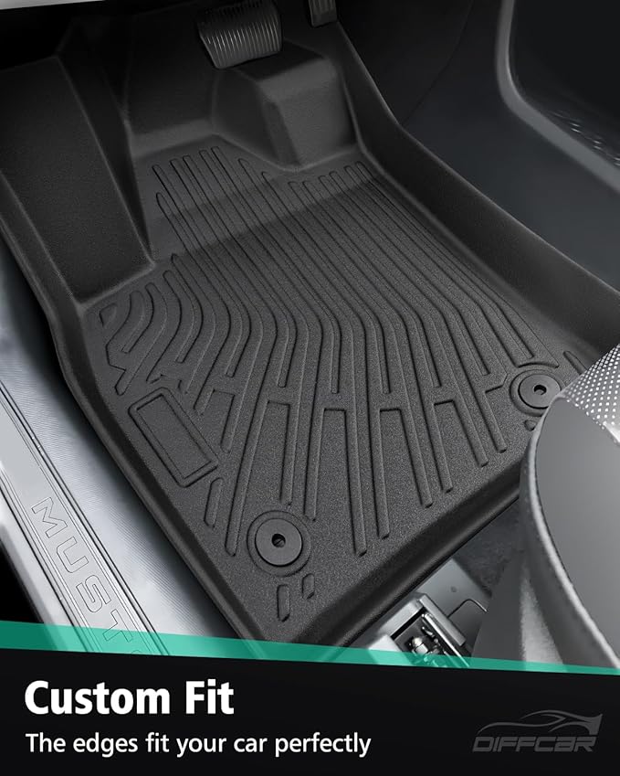 DiffCar® for Ford Mustang Mach E Floor Mats 2025 2024 2023 2022 2021 (NOT for Ford Mustang), All Weather Custom Fit for Mustang Mach E Accessories (Trunk Base Upper Only), TPE Car Rubber Mats for Car