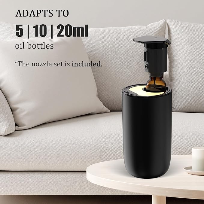 Waterless Diffuser for Essential Oil, Battery Operated Mini Fragrance Scent Air Machine, 3-Color Ambient Night Light, Aluminum, 0.51 Oz/15mL, 3 Countdown Timers & 3 Mist Levels for Home, Car, Titanium