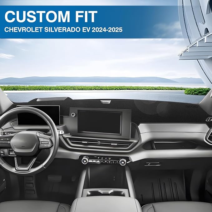 KUST Car Dash Cover for Chevrolet/Chevy Silverado EV 2024 2025 2026 (Only fits for WT Edition. Not fits for RST Edition) Polyester Dashboard Cover Non-Slip Accessories for Silverado EV No Glare Black