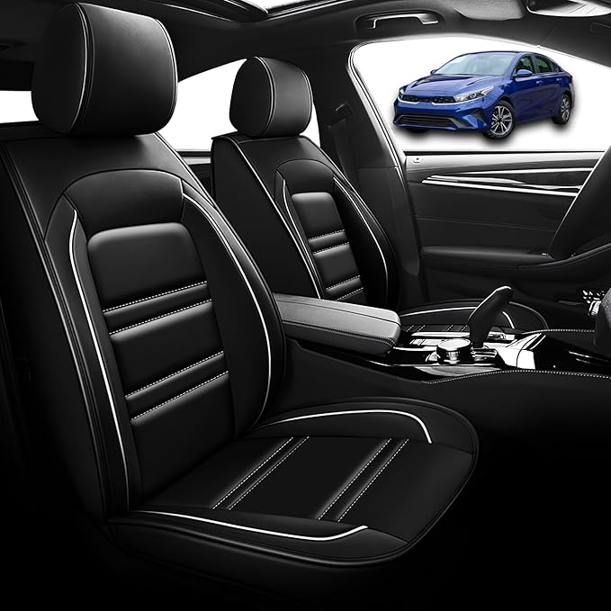 Seat Cover for kia Forte 2010-2024 | Car Seat Covers Front Seats, Waterproof Seat Protectors, Automotive Front Seat Covers (Front Seat, Black&White Line)