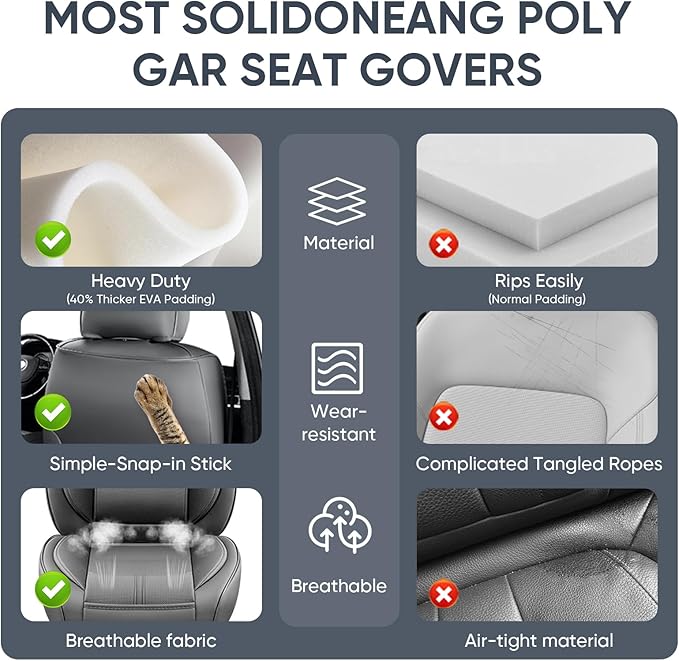 Auto Car Seat Covers Accessories Full Set Leather Cushion Protector Breathable Waterproof Seat Cover for Cars Universal Fit (Grey, Front Pair and Rear)