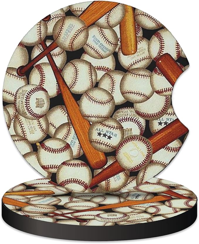 2 Pcs Car Cup Coasters, Baseball Sport Universal Non-Slip Rubber Car Coasters for Cup Holders 2.75 inch, Car Interior Accessories for Men