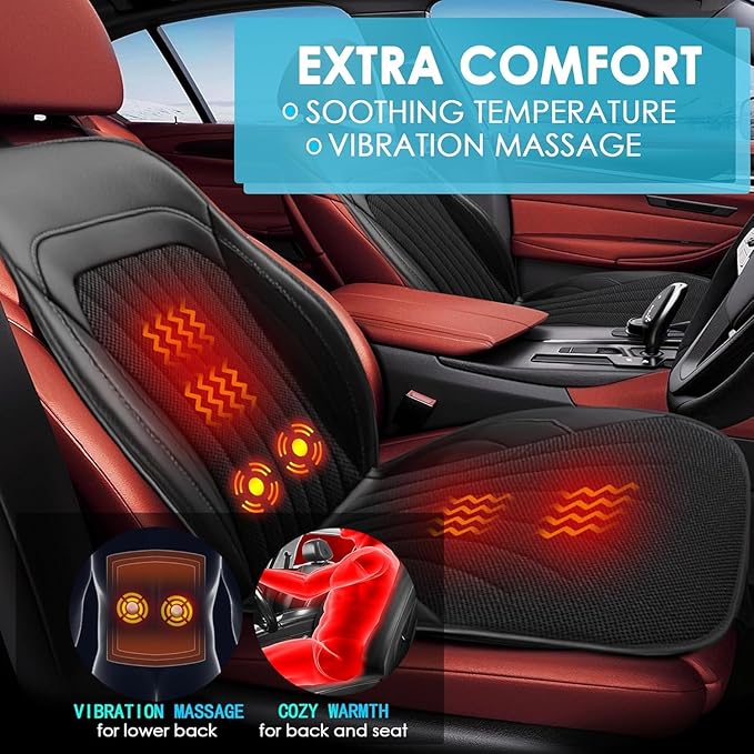 3 in 1 Massage Cushion with Winter, Cooling Seat Covers, Chair Massager for Full Body 12V Car Seat Covers, Gifts for Dad Mom (Winter,Summer,Massage-1)