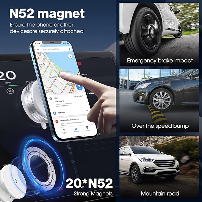360° Rotatable Vacuum Magnetic Phone Holder, Adjustable Hands-Free Suction Cup Car Phone Mount for Car/Gym/Mirror/Smooth Surface, Compatible with iPhone Android and All Smartphones (White)