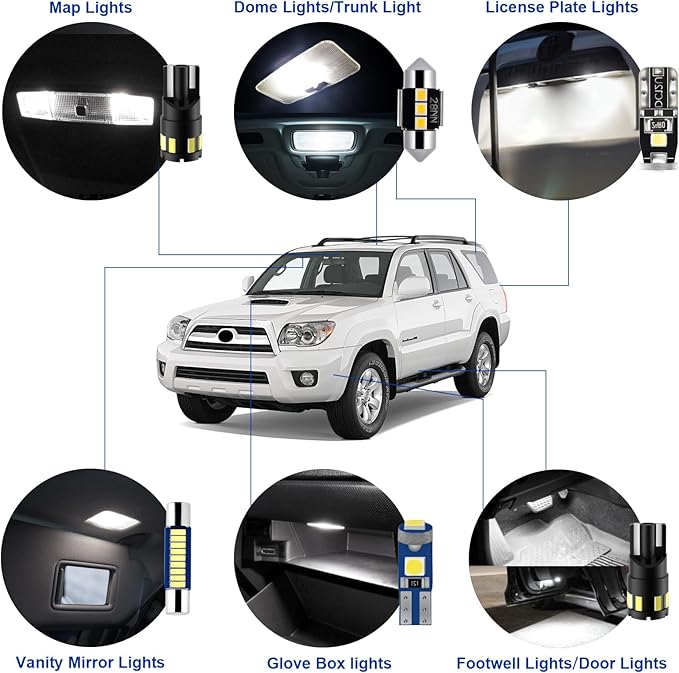 EASY EAGLE LED Interior Car Lights for Toyota-4Runner-2003-2009: 18 Piece Kit White LED Light Bulbs - Super Bright 6000K + Install Tool