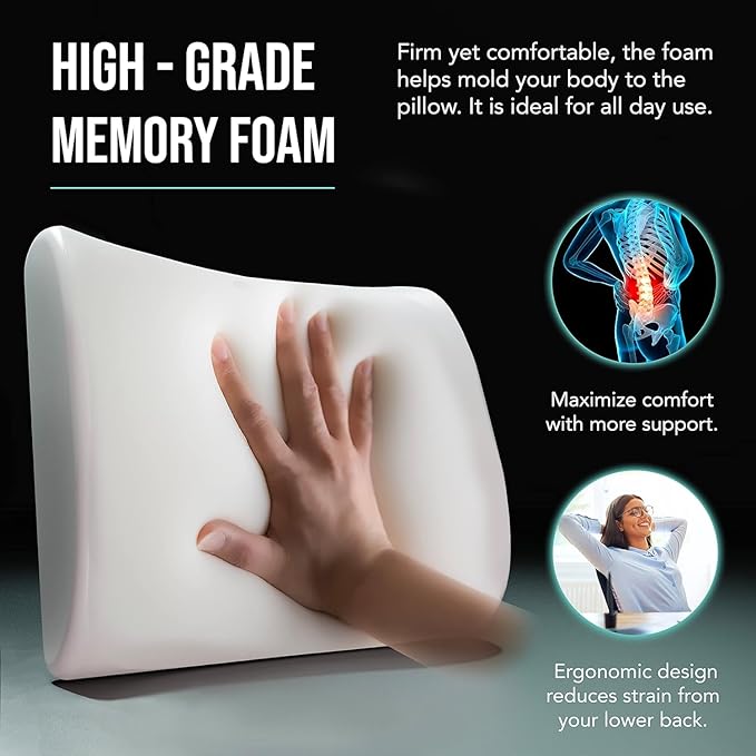 Samsonite Ergonomic Lumbar Support Pillow for Office Chair, Gaming Chair, or Car, Memory Foam Cushion with Ventilated Mesh and Adjustable Strap, Gray