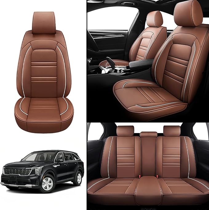 Seat Covers for kia Sorento 2003-2025 | 5-Seats Leather Seat Covers, Easy to Install Automotive Seat Covers Full Set (Full Set, Coffee)