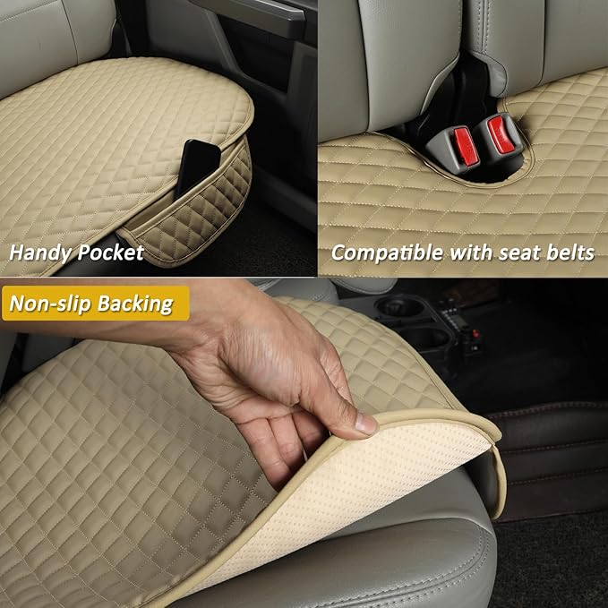 West Llama PU Leather Car Seat Covers Protectors, Bottom Seat Covers for Cars Fit Ford F-150,F-250,F-350(Beige)