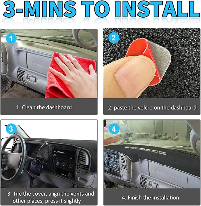 POSAID Dash Cover for 1997-2000 Chevy Chevrolet Silverado/GMC Sierra C1500 C2500 C3500 K1500 K2500 K3500, Dashboard Cover for 1997-1999 Chevy Tahoe/GMC Yukon, for 1999-2000 Cadillac Escalade, Black