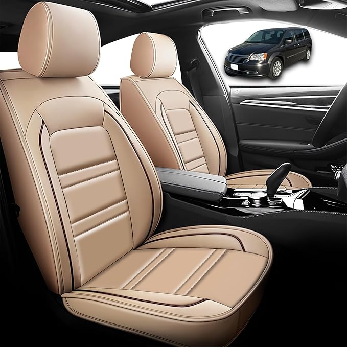 Seat Cover for Chrysler Car Town and Country 2000-2016 | Car Seat Covers Front Seats, Waterproof Seat Protectors, Automotive Front Seat Covers (Front Seat, Beige)