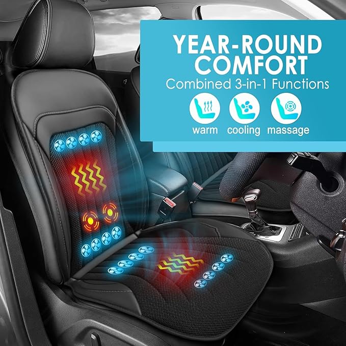 3 in 1 Massage Cushion with Winter, Cooling Seat Covers, Chair Massager for Full Body 12V Car Seat Covers, Gifts for Dad Mom (Winter,Summer,Massage-1)