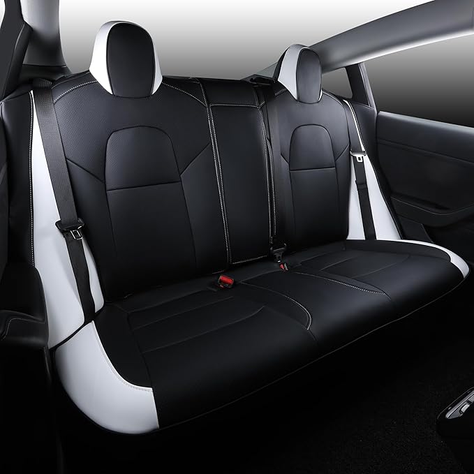 Suitable for Tesla Model 3 Seat Covers, Waterproof Faux Leather Car Seat Covers Full Set forTesla Model 3 2023 2022 2021 2020 2019 2018 2017 (Black+ White)