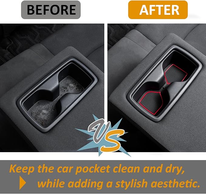 TOPINSTALL Accessorize Interior Liners Compatible with 2019-2024 2025 Toyota RAV 4/2021-2025 RAV4 Prime, Anti Dust Cup Holder Insert, Premium Center Console Rubber Mat, Door Pocket Pad- 16PCS Red Trim