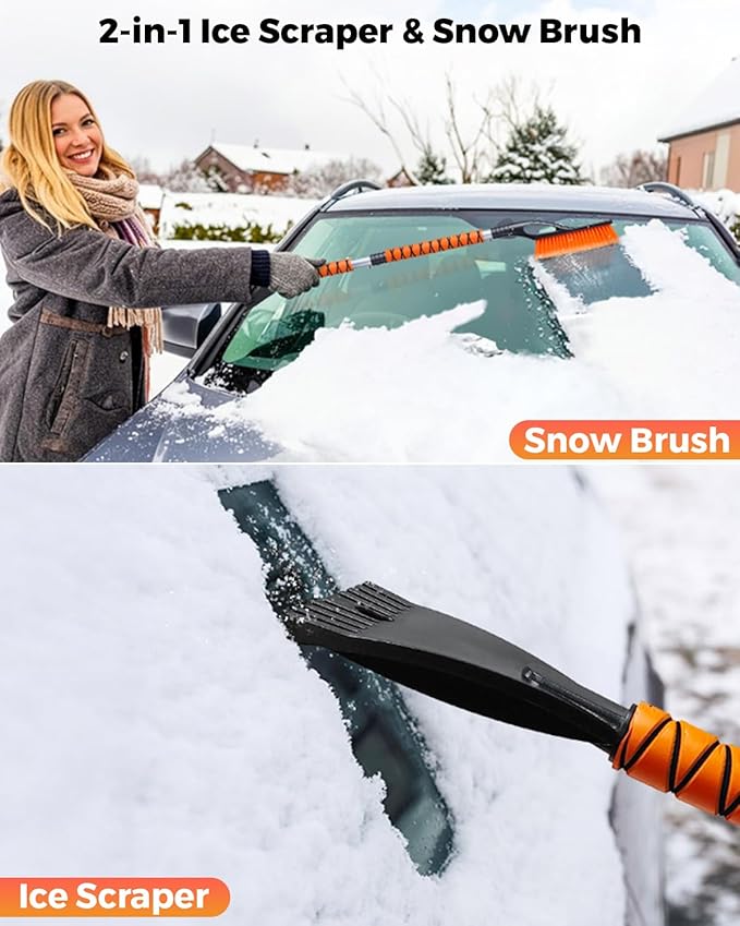 EcoNour 43" Ice Scrapers for Car Windshield | 3 Parts Detachable Telescopic Snow Brush for Car, Trucks, SUV | Long Snow Scraper with Brush | Car Winter Accessories