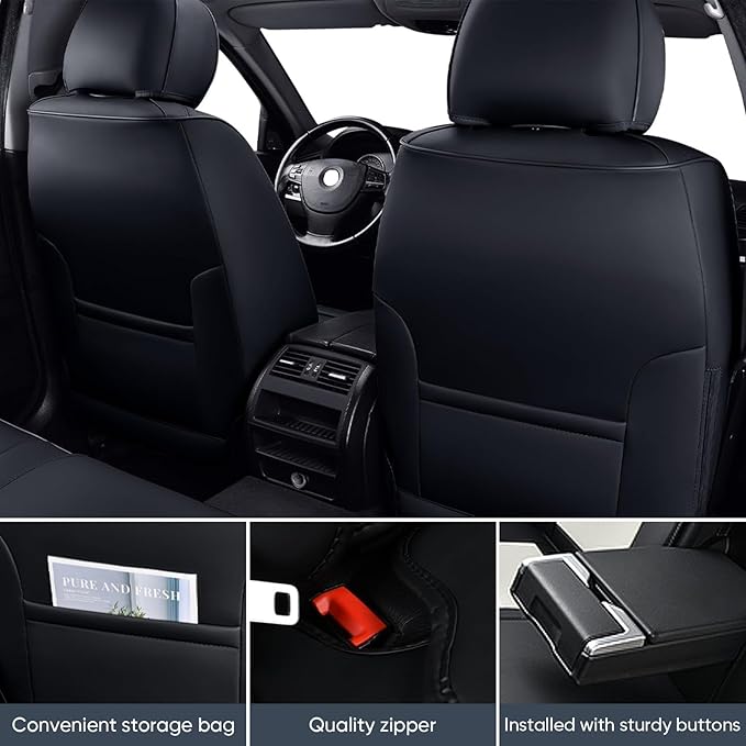 Auto Car Seat Covers Accessories Front Seat Leather Cushion Protector Breathable Waterproof Seat Cover for Cars Universal Fit (Black&White, Front Pair)