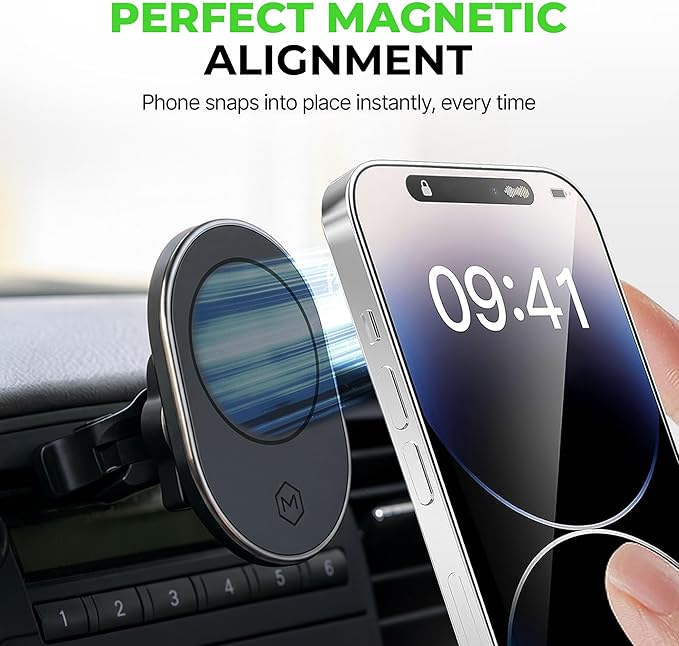 15W MagSafe Car Mount CD Slot Charger, Wireless Car Charger Phone Holder, Magnetic CD Mount Charger with N52 Magnet, Fast Charging, 360 Rotation, Compatible with iPhone 14/15/16/17/Galaxy