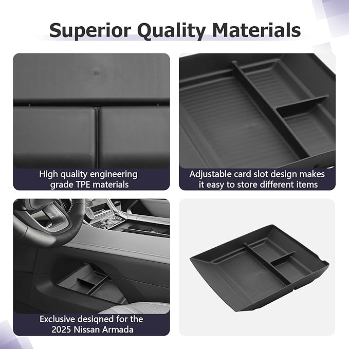 LUWU Lower Organizer Tray Compatible with 2025 2026 Armada SV/SL/Platinum Center Console Armrest Organizer Insert Tray 2025 2026 Armada Accessories Black