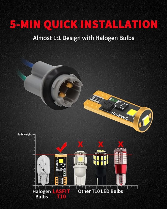 LASFIT 194 LED Bulb 6000K White, T10 168 2825 W5W LED Replacement Light Bulbs, For Dome Map Light, Door Light, Courtesy Light, License Plate Light, Trunk Light, Super Bright (Pack of 8)