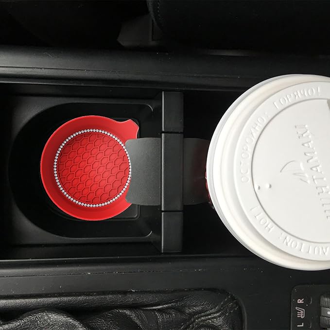 4 PCS Car Cup Coasters, Universal Cup Holder Coaster for Car Accessories, Bling CupHolders Insert for Women Non-Slip Silicone Car Cup Holder Coasters