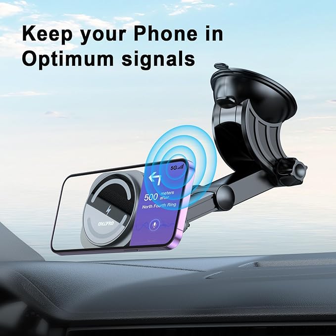 OHLPRO Dashboard Magnetic Phone Holder for iPhone MagSafe Car Mount Charger, Windshield Suction Wireless Car Charger, Car Vent Charging Stand for iPhone 17 16 15 14 13 Pro Max Mini