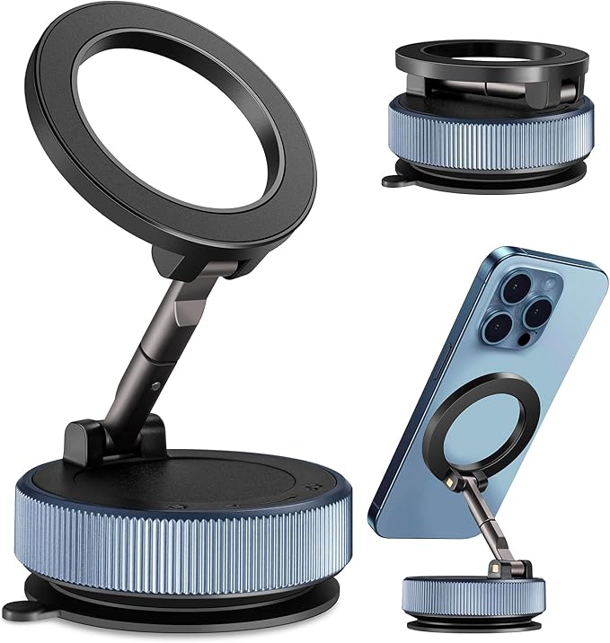 Vacuum Magnetic Suction Phone Holder，360° Adjustable Magnetic Car Phone Holder ,Foldable and Retractable Hands-Free Suction Cup Phone ,Phone Holders for Your Car/Gym/Mirror Mount for iPhone & Android