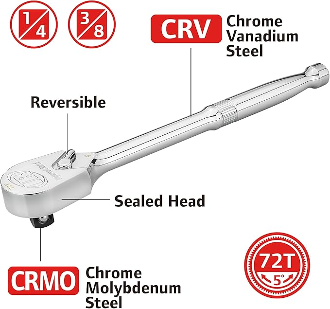 Ingersoll Rand 101 Piece SAE/Metric Master Mechanics Tool Set, Includes 1/4" & 3/8" Drive, 76 Sockets, 72-Tooth Seal-Head Ratchets, Tools & Accessories – 752020