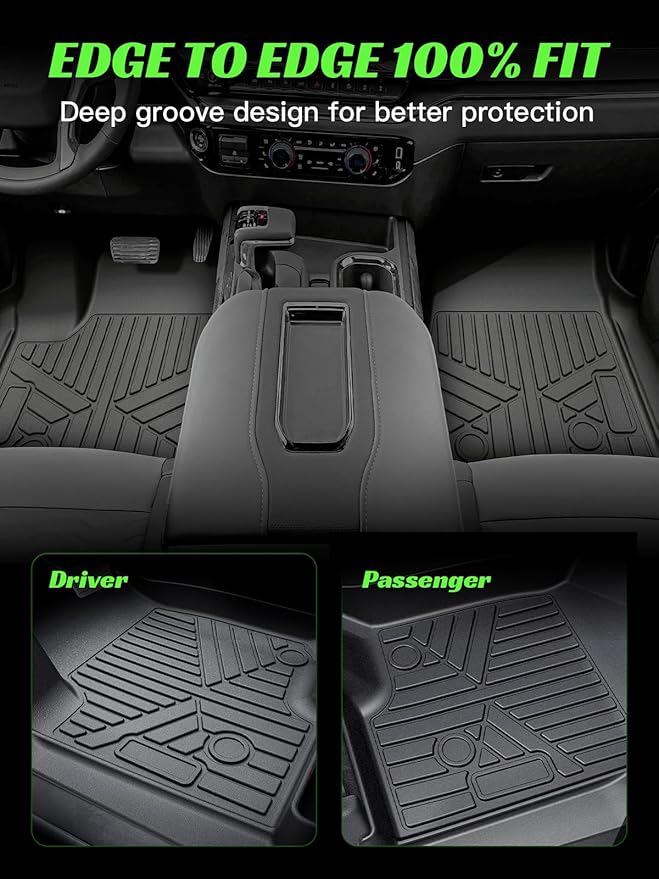 TPE All-Weather Floor Mats for Silverado 1500/ Sierra 1500 Accessories 2019-2025 & Silverado/Sierra 2500/3500 HD Crew Cab 2020-2025 Custom Fit Floor Liners (3-Piece Set, Black)