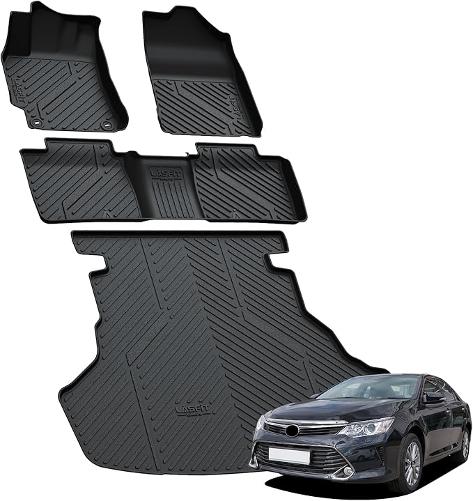 LASFIT Floor Mats for Toyota Camry 2015-2017 (Not Fit Hybrid) LE/SE/XLE/XSE, Custom Fit TPE All Weather Floor Liners for 2017 2016 2015 camry1st & 2nd Row Car Mats, Black