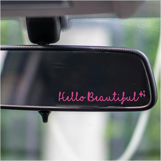 Rearview -Mirror -Decal Water Bottle -Stickers Affirmation Reminder Sticker Laptop Bumper Tumbler Vinyl Sticker Car Mirror Decal Funny Car Decor -Gift (Pink, Hello Beautiful)
