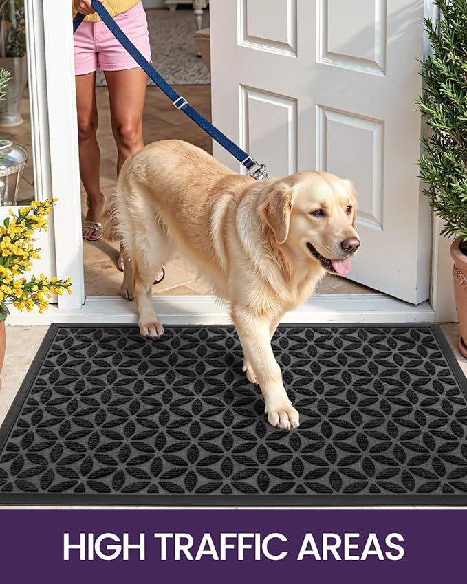 DEXI Front Door Mat Outside Entrance, Rubber Entry Doormat Heavy Duty, Welcome Mats Non Slip for Inside House Floor Entryway Back Doors Exterior Patio, 24x36, Hexafoil Floral