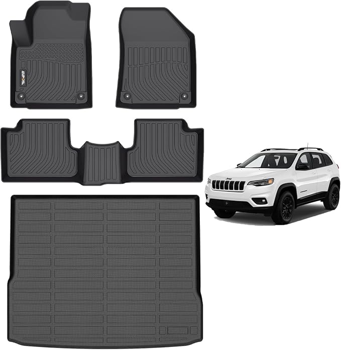 AIPOIL® Floor Mats & Cargo Liner Set for 2019-2023 Jeep Cherokee (Not for Grand Cherokee) | All-Weather | Easy to Clean | All-Round Protection丨Full Set Automobile mats Accessories - Black
